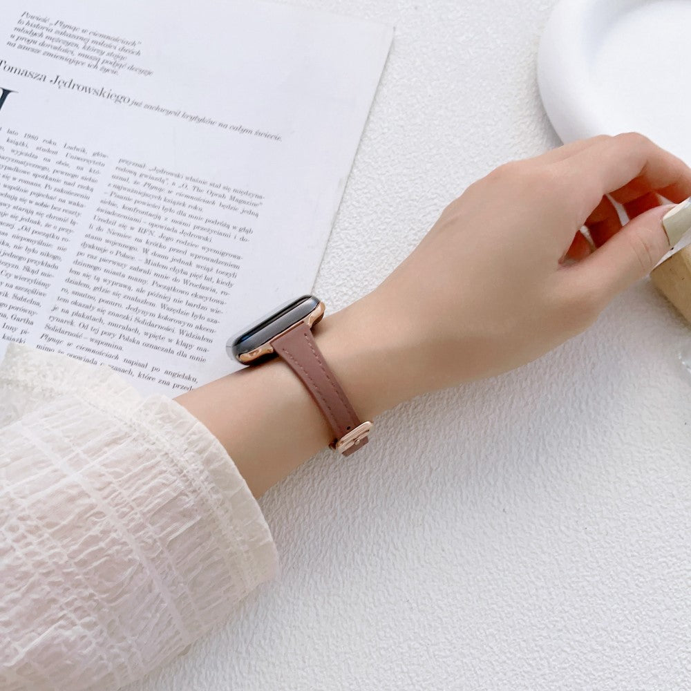 Stilren Ægte Læder Og Metal Universal Rem passer til Apple Smartwatch - Brun#serie_6