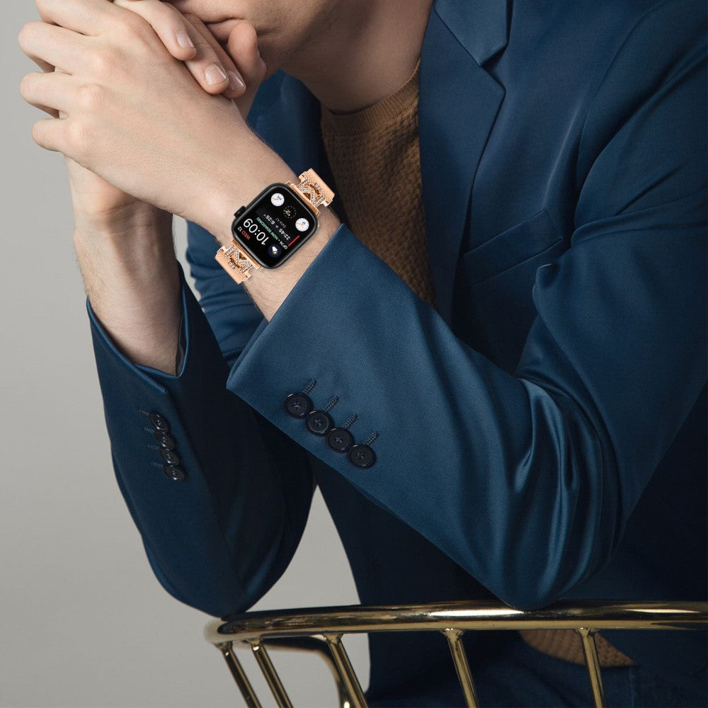 Apple Watch Series 9 45mm / Ultra 2 rhinestone milanese stainless steel strap - Rose Gold#serie_2