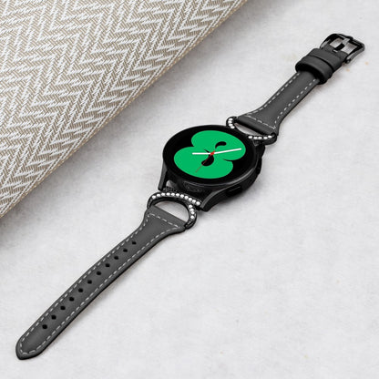 Fed Ægte Læder Og Rhinsten Universal Rem passer til Samsung Smartwatch - Sort#serie_1