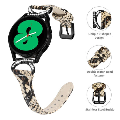 Fed Ægte Læder Og Rhinsten Universal Rem passer til Samsung Smartwatch - Hvid#serie_4