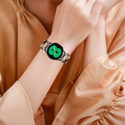 Fed Ægte Læder Og Rhinsten Universal Rem passer til Samsung Smartwatch - Hvid#serie_4