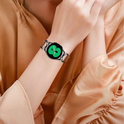 Fed Ægte Læder Og Rhinsten Universal Rem passer til Samsung Smartwatch - Brun#serie_6