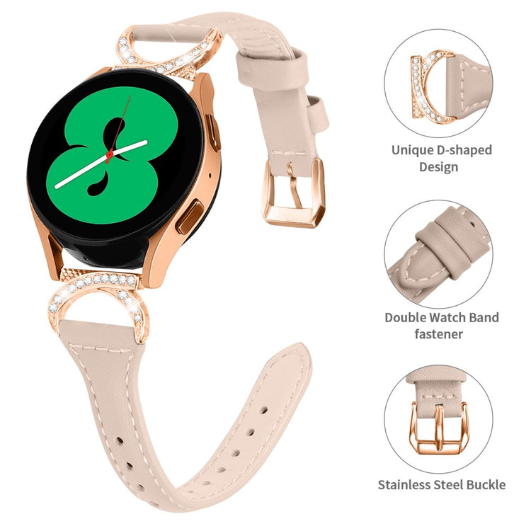 Fed Ægte Læder Og Rhinsten Universal Rem passer til Samsung Smartwatch - Beige#serie_5