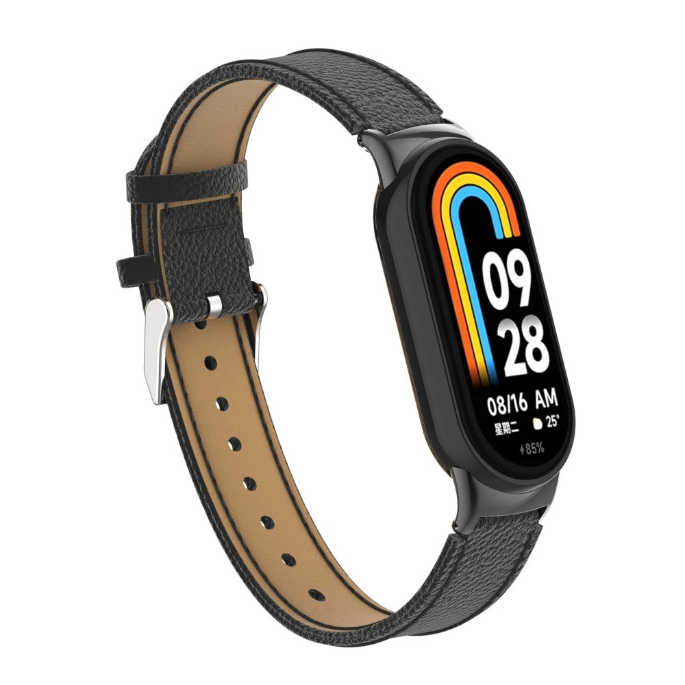 Rigtigt Fed Ægte læder Cover passer til Xiaomi Smart Band 8 - Sort#serie_1