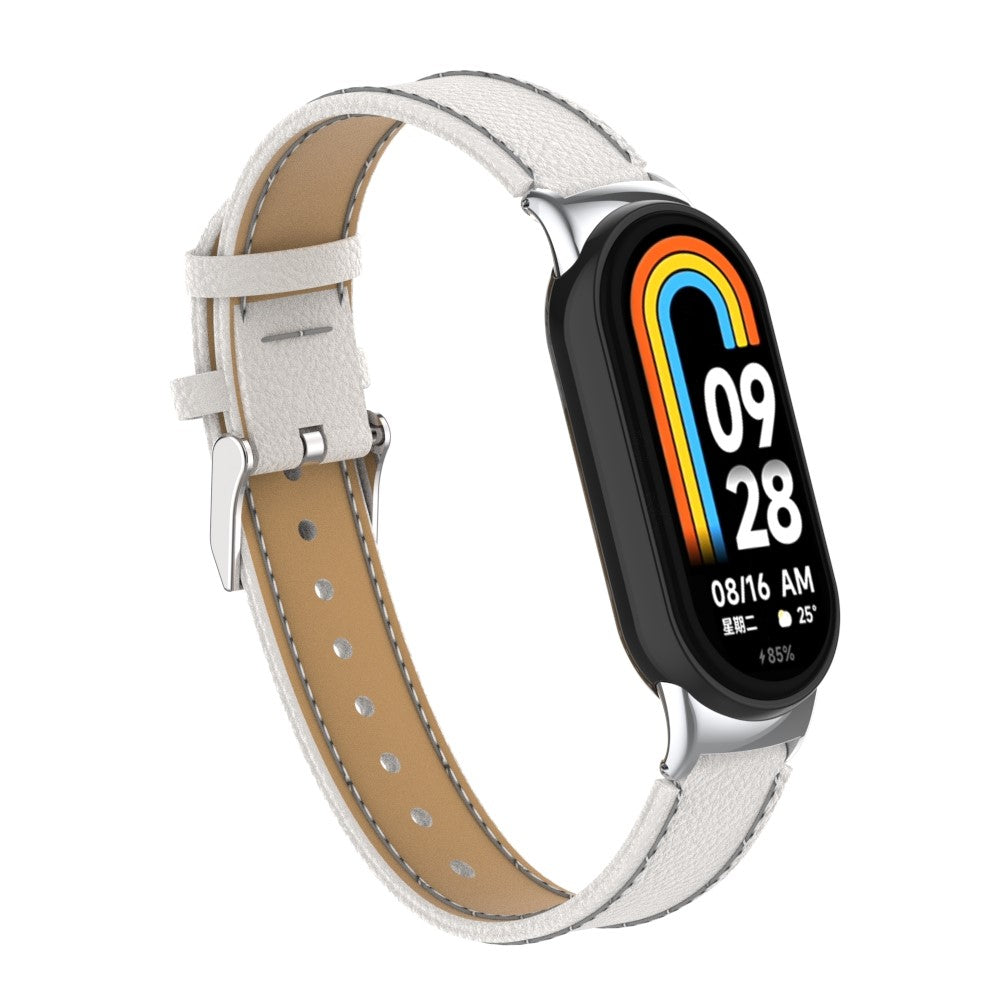 Rigtigt Fed Ægte læder Cover passer til Xiaomi Smart Band 8 - Hvid#serie_2