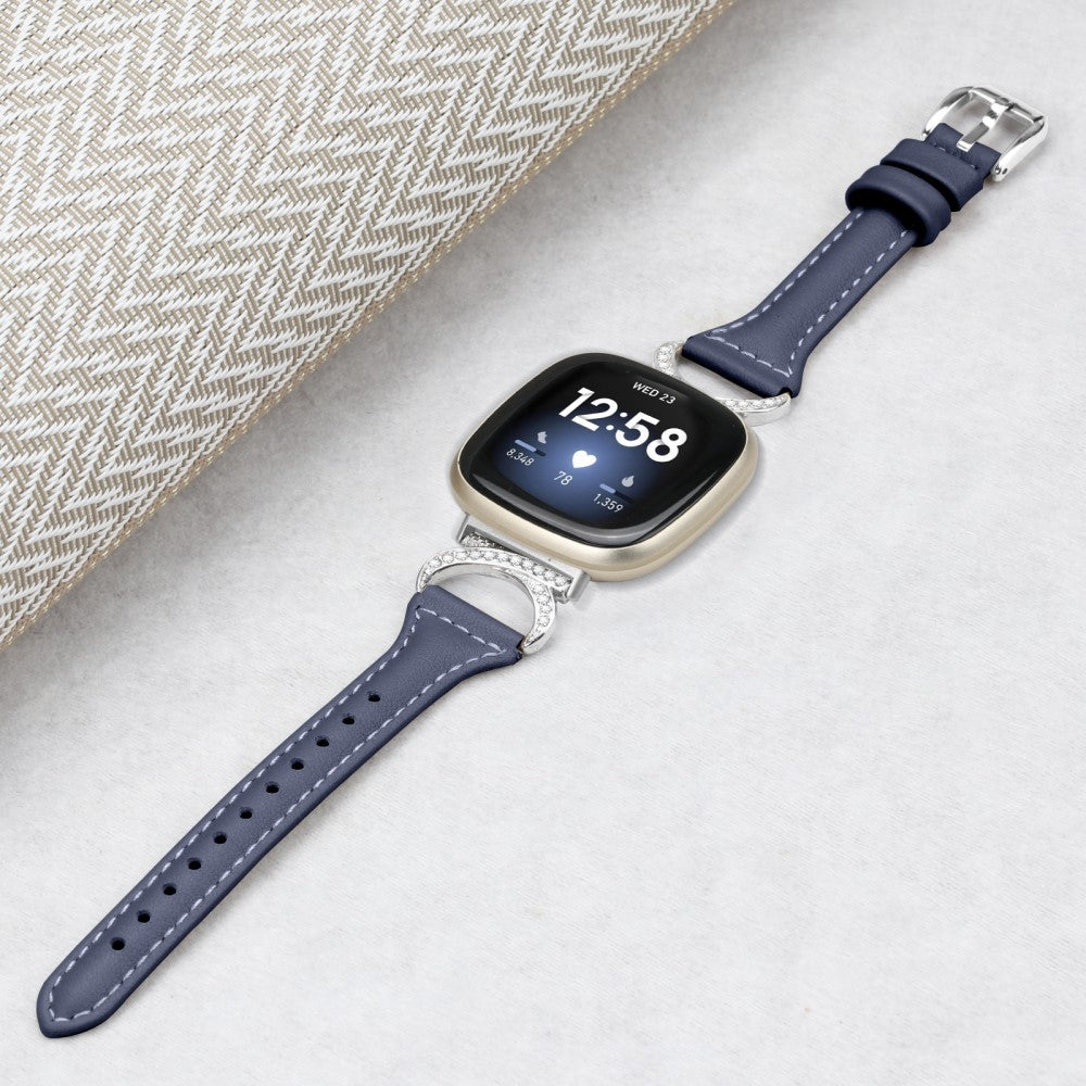 Godt Ægte Læder Og Rhinsten Universal Rem passer til Fitbit Smartwatch - Blå#serie_2