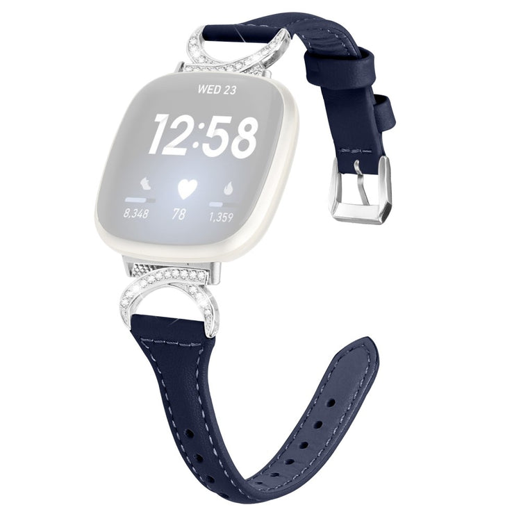 Godt Ægte Læder Og Rhinsten Universal Rem passer til Fitbit Smartwatch - Blå#serie_2