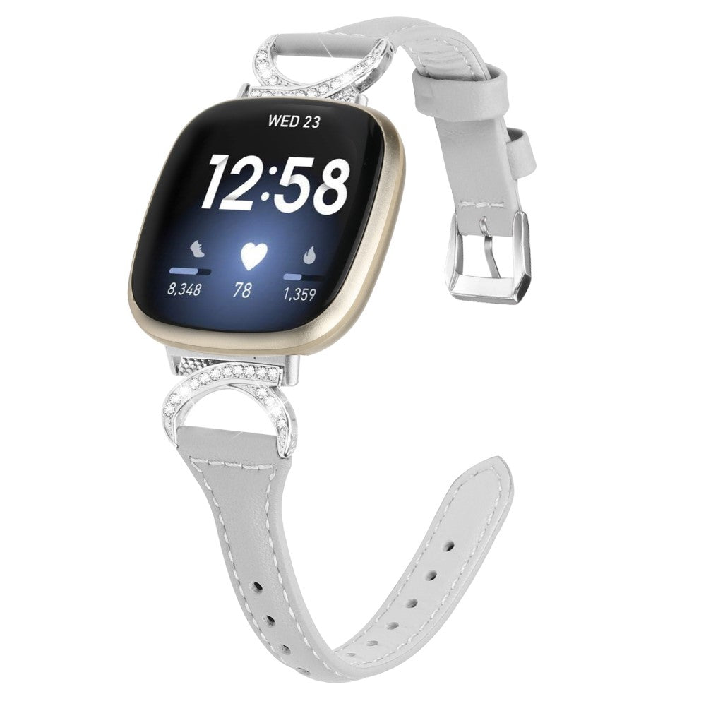 Godt Ægte Læder Og Rhinsten Universal Rem passer til Fitbit Smartwatch - Sølv#serie_3
