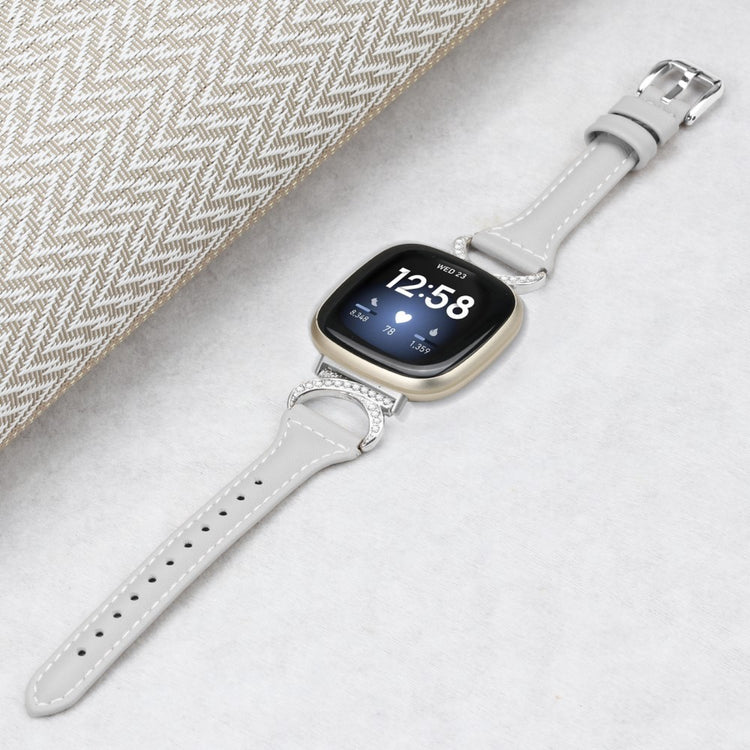 Godt Ægte Læder Og Rhinsten Universal Rem passer til Fitbit Smartwatch - Sølv#serie_3