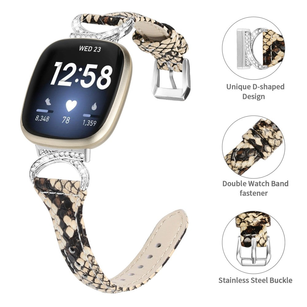 Godt Ægte Læder Og Rhinsten Universal Rem passer til Fitbit Smartwatch - Hvid#serie_4