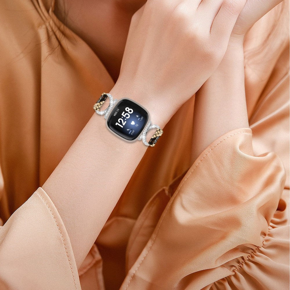 Godt Ægte Læder Og Rhinsten Universal Rem passer til Fitbit Smartwatch - Hvid#serie_4
