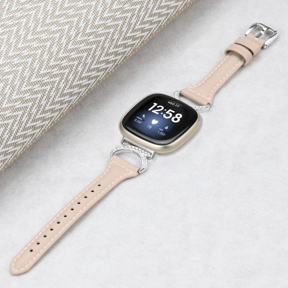 Godt Ægte Læder Og Rhinsten Universal Rem passer til Fitbit Smartwatch - Beige#serie_5