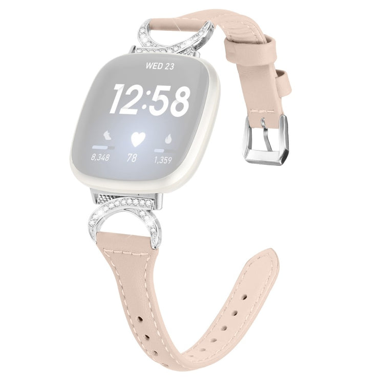 Godt Ægte Læder Og Rhinsten Universal Rem passer til Fitbit Smartwatch - Beige#serie_5