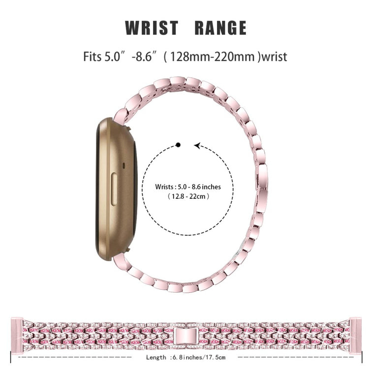 Metal Og Rhinsten Universal Rem passer til Fitbit Sense 2 / Fitbit Versa 4 - Pink#serie_2