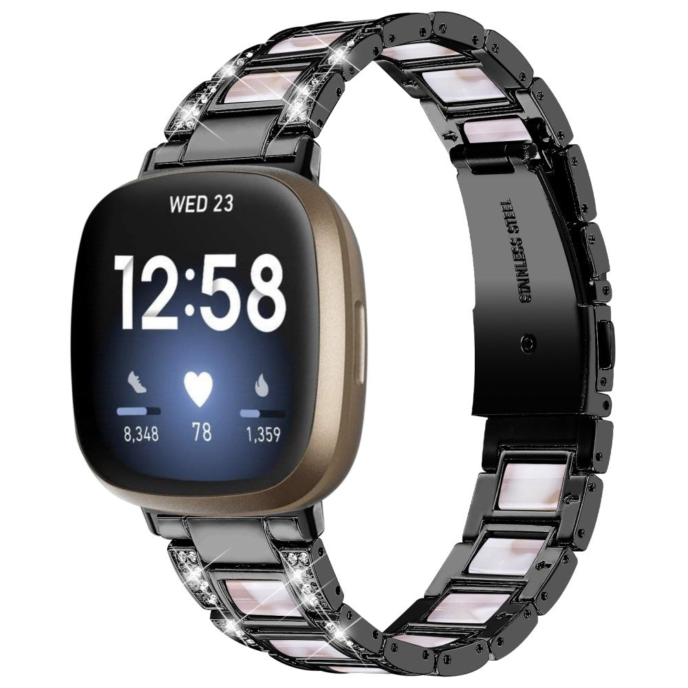 Metal Og Rhinsten Universal Rem passer til Fitbit Sense 2 / Fitbit Versa 4 - Sort#serie_6