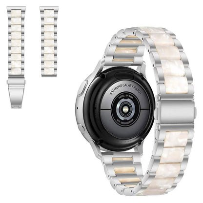 22mm Universal jazzy three bead resin stainless steel watch strap - Silver / Pearl White#serie_15
