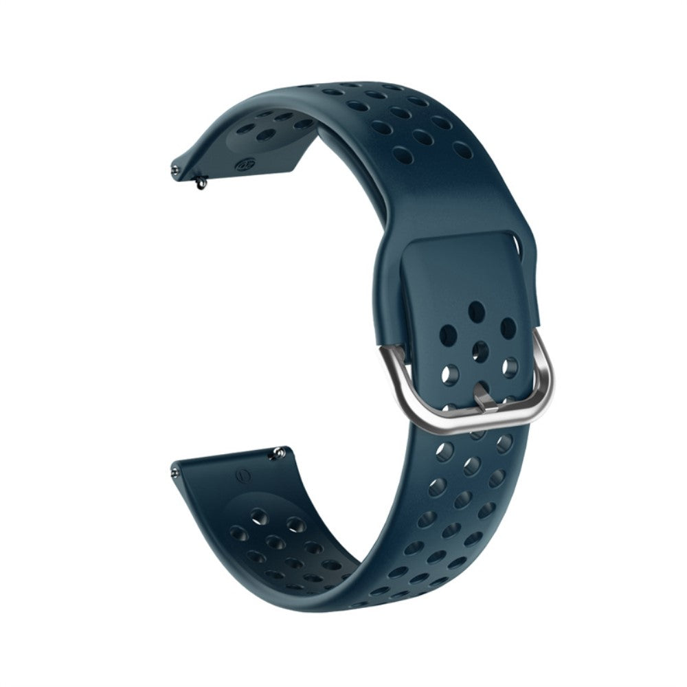 22mm Universal round hole style silicone watch strap - Deep Cyan / Silver Buckle#serie_15