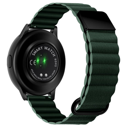 20mm Universal litchi style genuine leather watch strap - Black Buckle / Green#serie_3