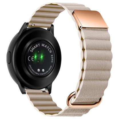 22mm Universal litchi style genuine leather watch strap - Rose Gold Buckle / Khaki#serie_1