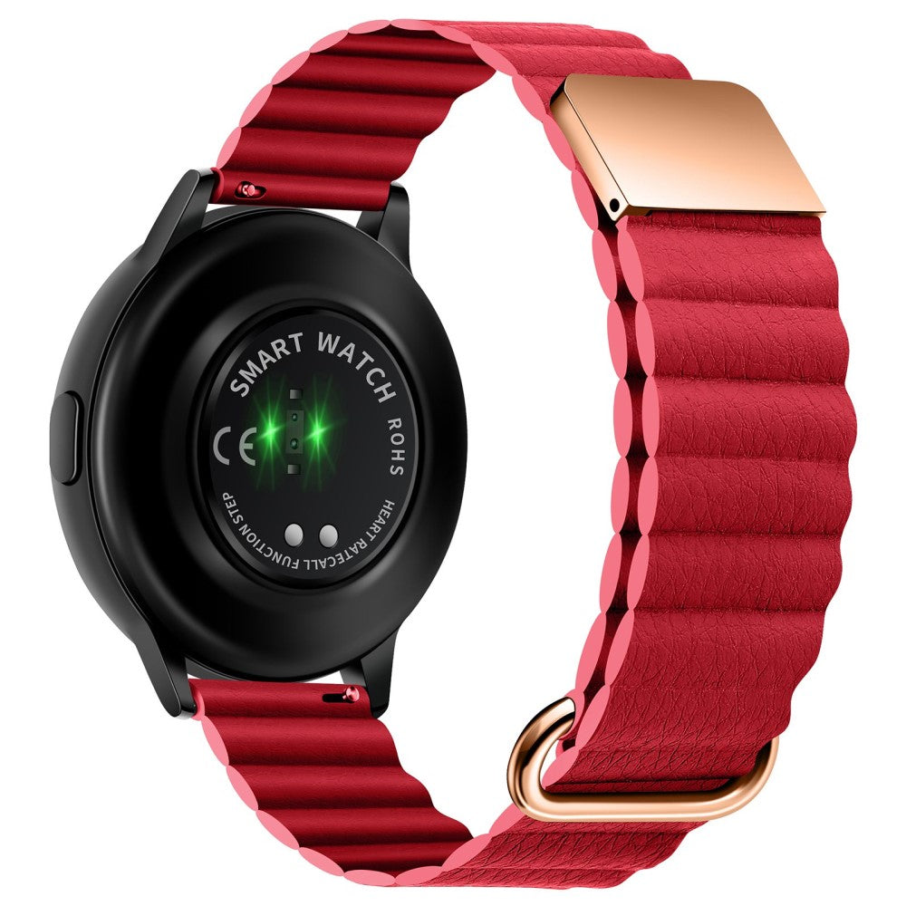 22mm Universal litchi style genuine leather watch strap - Rose Gold Buckle / Red#serie_10