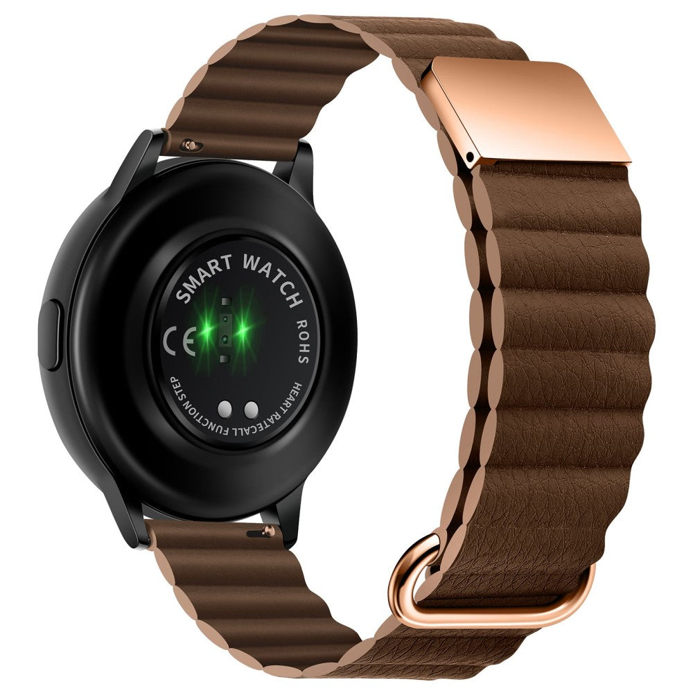 22mm Universal litchi style genuine leather watch strap - Rose Gold Buckle / Brown#serie_9