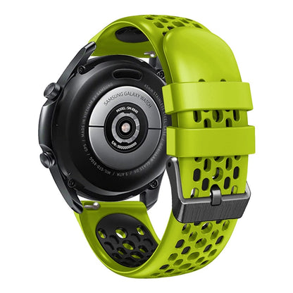 22mm Universal dual color five row hole style silicone watch strap - Lime / Black#serie_3