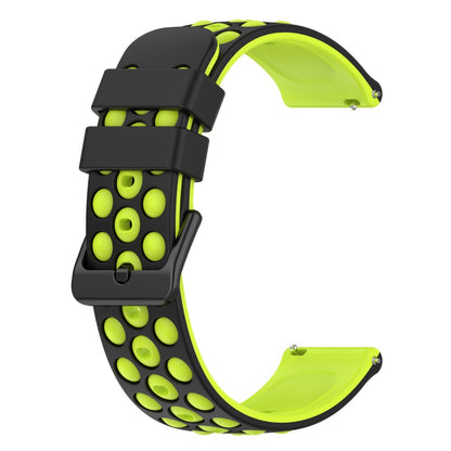 20mm Universal double color and holes design silicone watch strap - Black / Green#serie_8