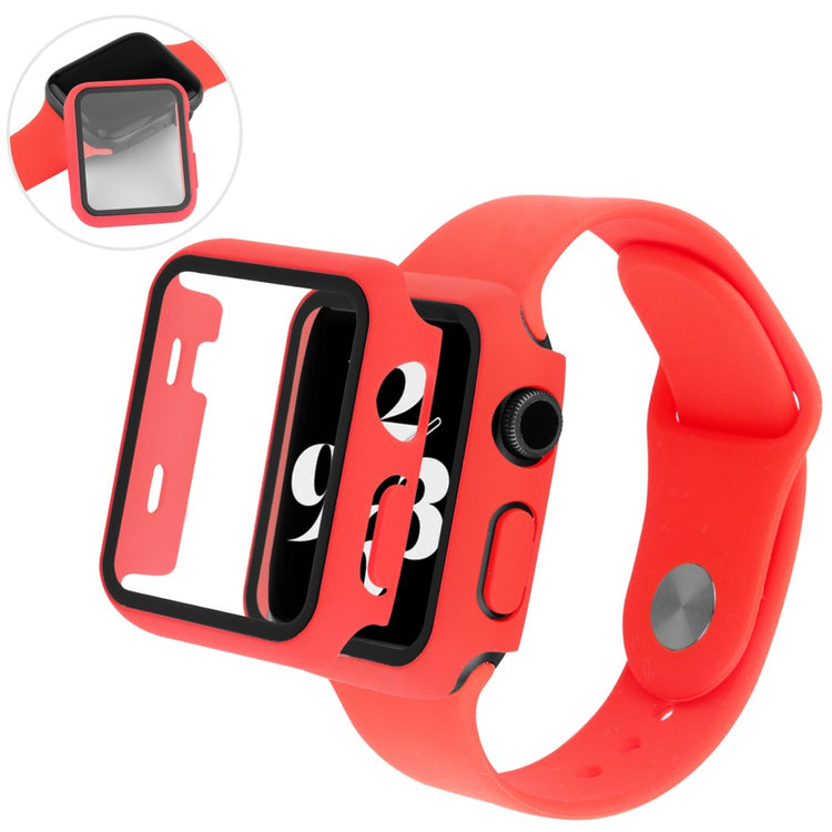 Mega Godt Apple Watch Series 7 41mm Cover med Skærmbeskytter i Plastik og Hærdet Glas - Rød#serie_3