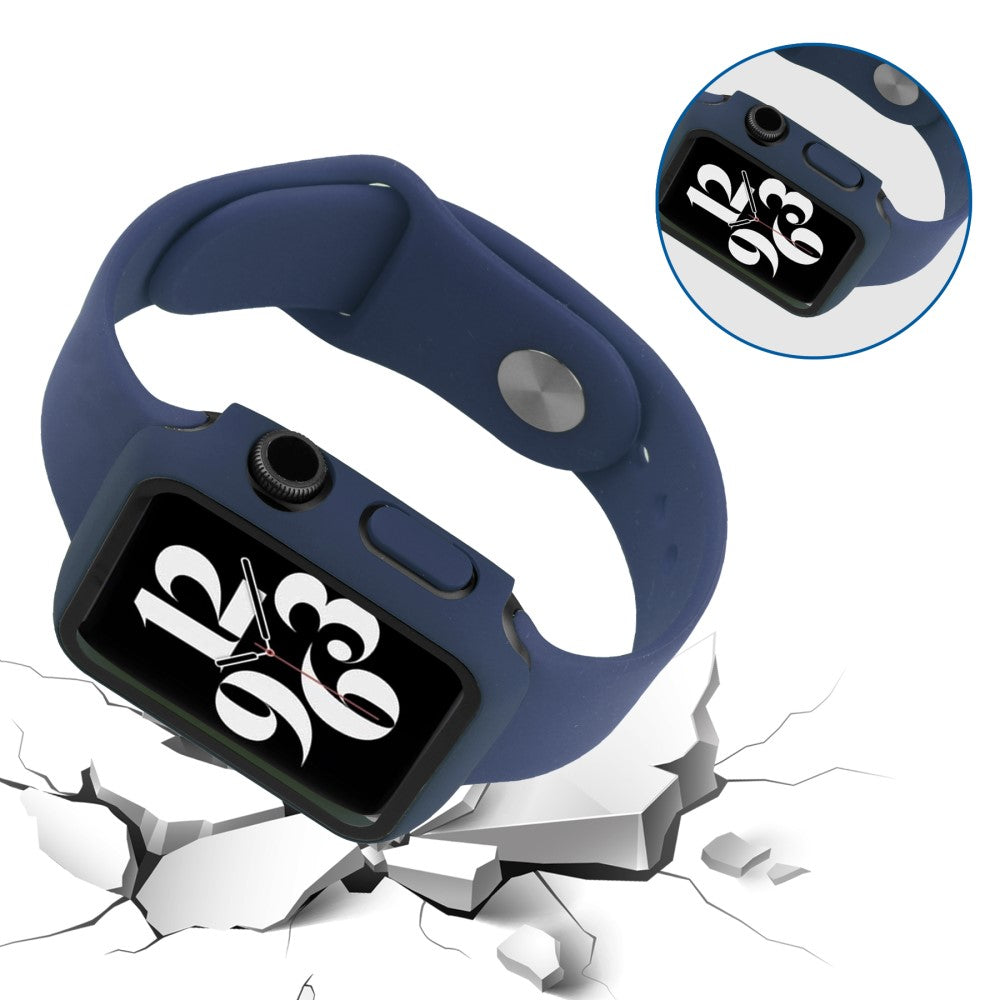 Mega Godt Apple Watch Series 7 41mm Cover med Skærmbeskytter i Plastik og Hærdet Glas - Blå#serie_5
