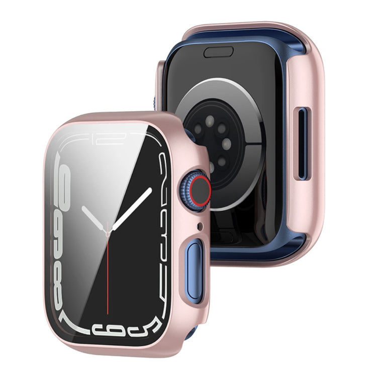 Rigtigt Flot Apple Watch Series 7 41mm Cover med Skærmbeskytter i Plastik og Hærdet Glas - Pink#serie_5