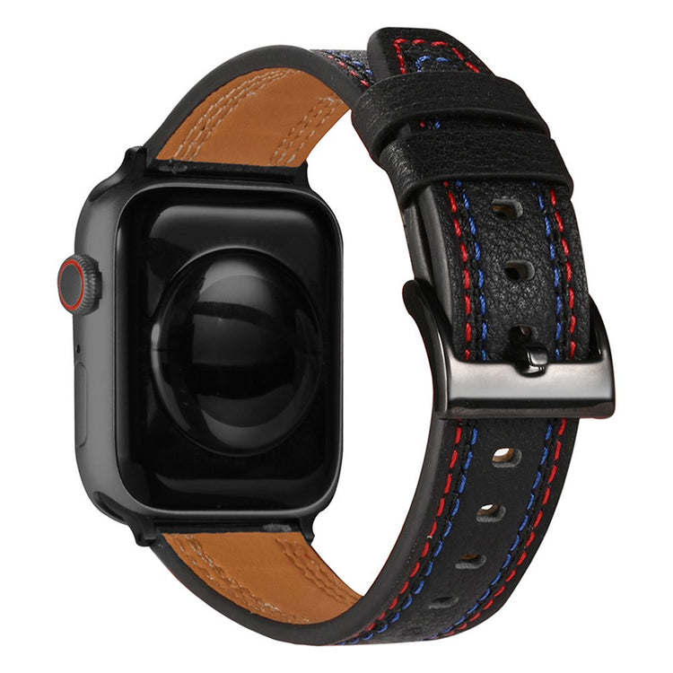 Mega kønt Apple Watch Series 7 41mm Ægte læder Rem - Sort#serie_1