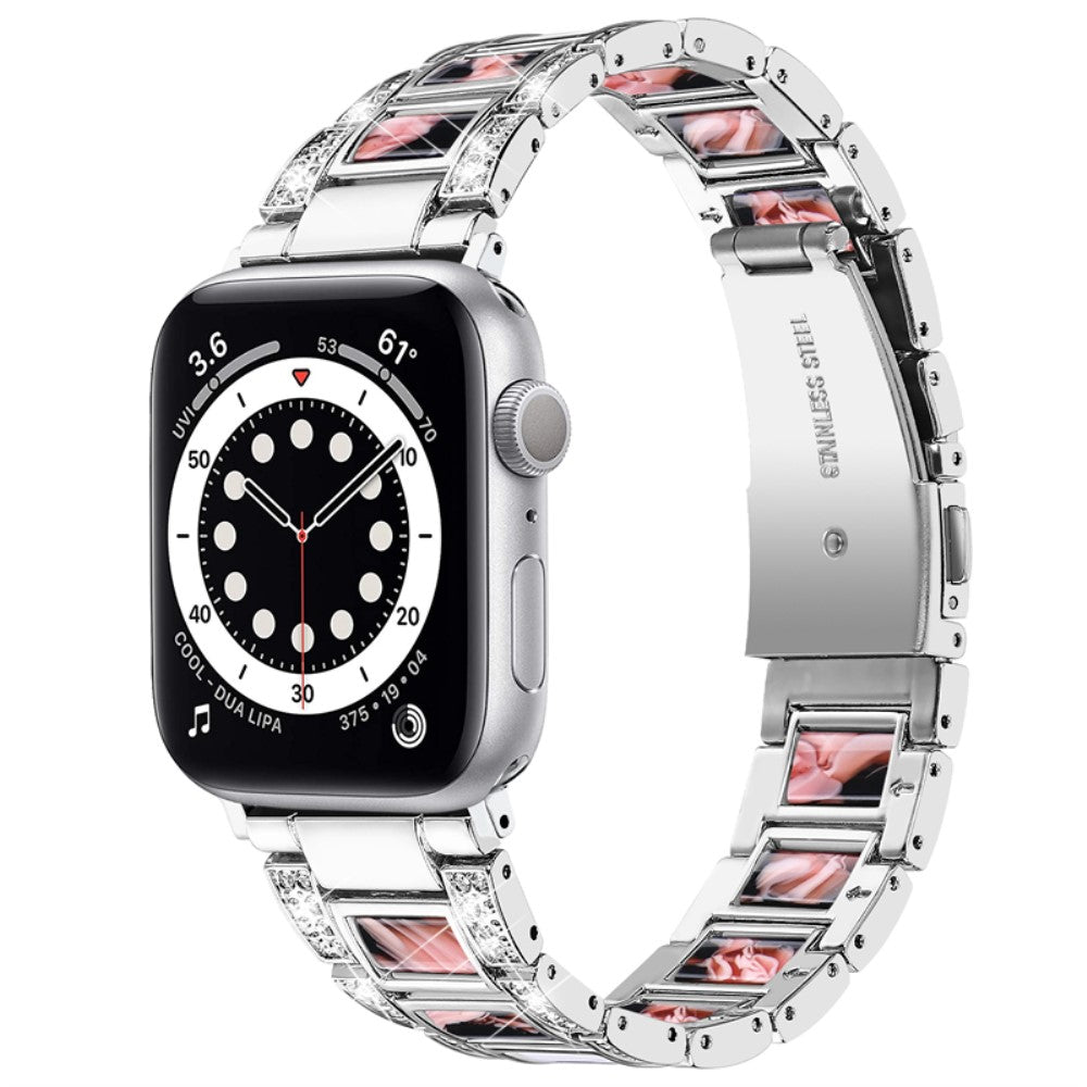 Komfortabel Apple Watch Series 7 41mm Metal og Rhinsten Rem - Sølv#serie_6