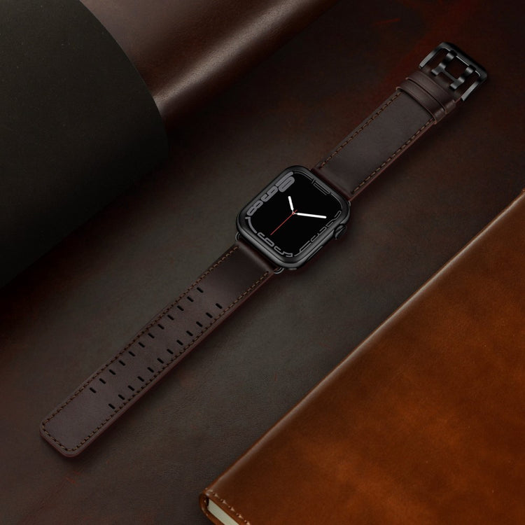 Helt vildt kønt Apple Watch Series 7 41mm Ægte læder Urrem - Brun#serie_6