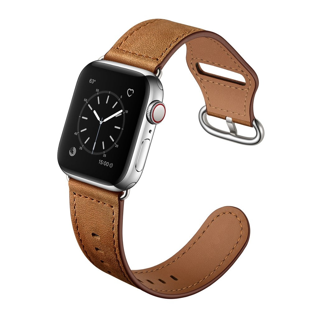 Fortrinligt Apple Watch Series 7 41mm Ægte læder Urrem - Brun#serie_2