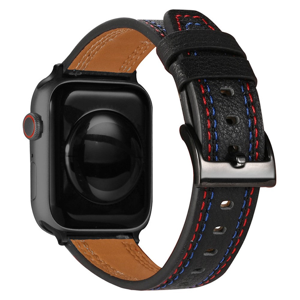 Rigtigt fed Apple Watch Series 7 45mm Ægte læder Rem - Sort#serie_3