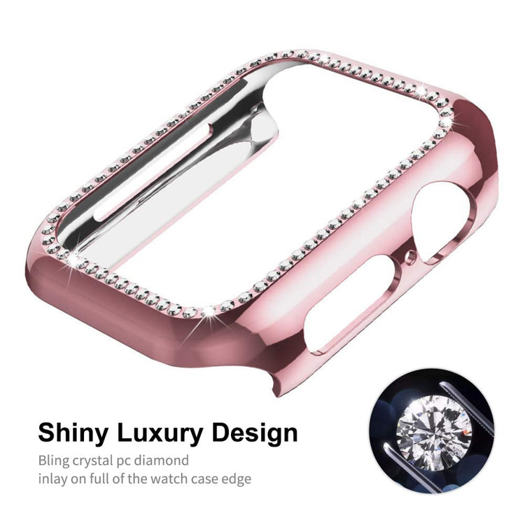 Fed Apple Watch Series 7 45mm Cover med Skærmbeskytter i Plastik og Rhinsten - Pink#serie_1