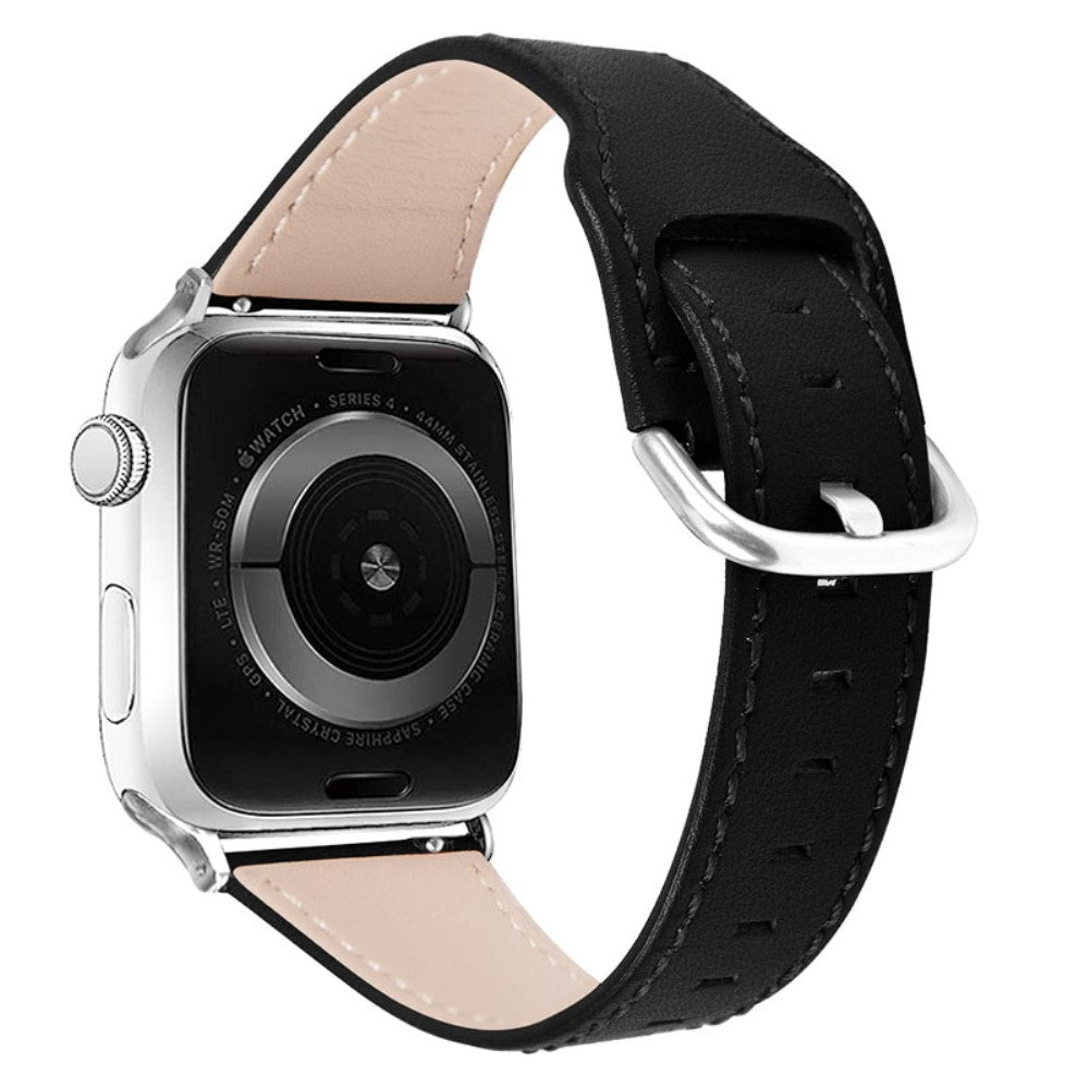 Meget skøn Apple Watch Series 7 45mm Ægte læder Rem - Sort#serie_5