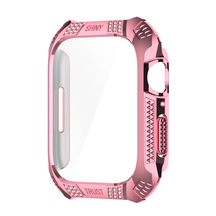 Meget Godt Apple Watch Series 7 45mm Cover med Skærmbeskytter i Rhinsten og Hærdet Glas - Pink#serie_5