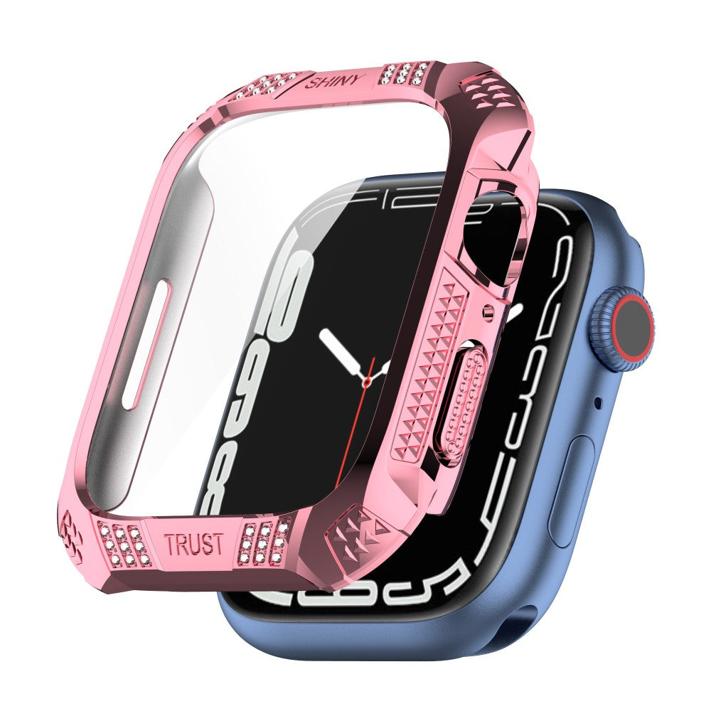 Meget Godt Apple Watch Series 7 45mm Cover med Skærmbeskytter i Rhinsten og Hærdet Glas - Pink#serie_5