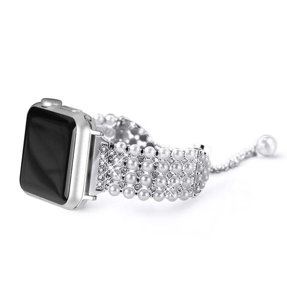 Kønt Apple Watch Series 7 45mm Metal og  Rhinsten Urrem - Sølv#serie_274