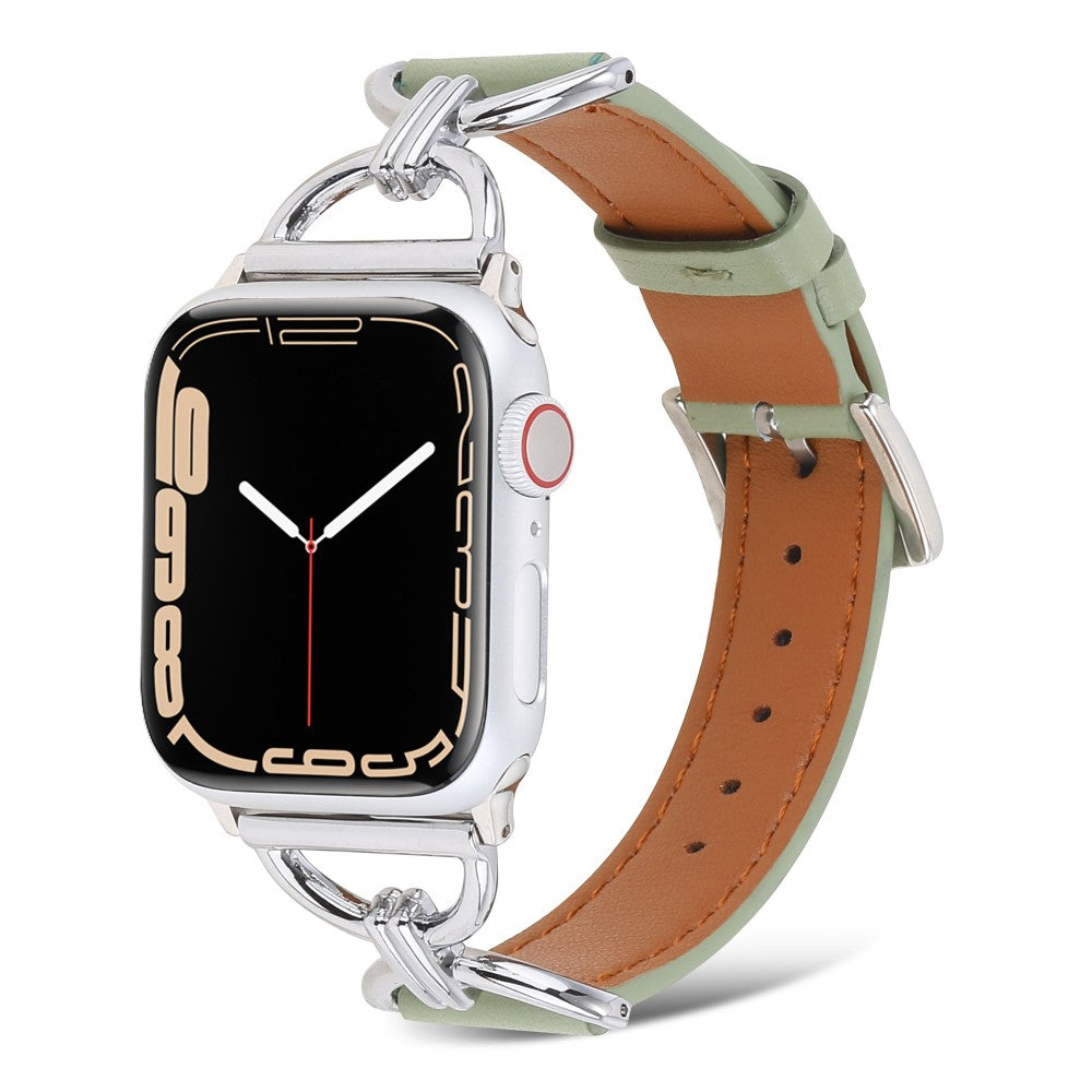 Vildt fint Apple Watch Series 7 45mm Ægte læder Urrem - Grøn#serie_1