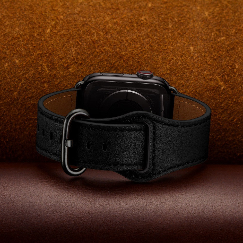 Helt vildt fed Apple Watch Series 7 45mm Ægte læder Urrem - Sort#serie_1