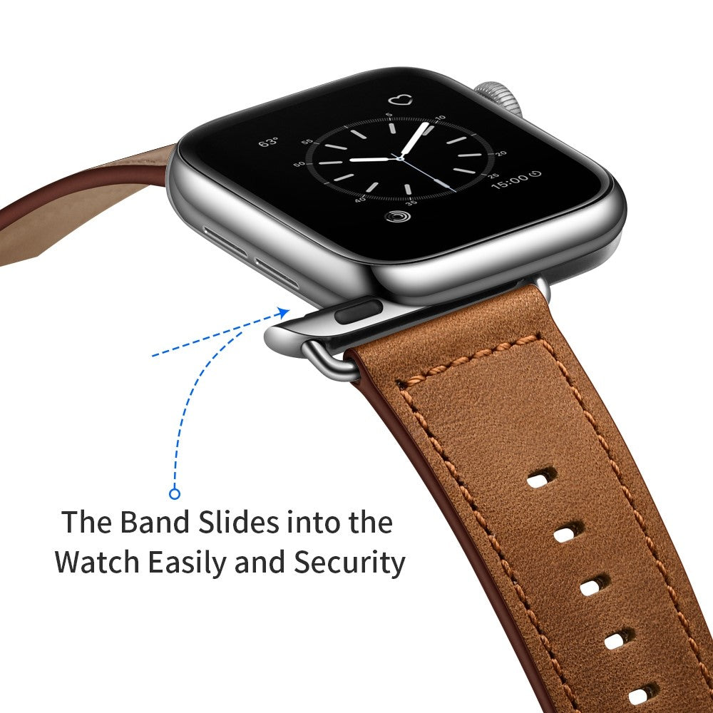 Helt vildt fed Apple Watch Series 7 45mm Ægte læder Urrem - Brun#serie_2