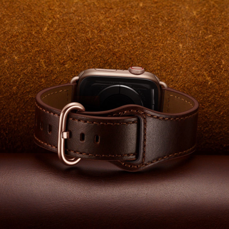 Helt vildt fed Apple Watch Series 7 45mm Ægte læder Urrem - Brun#serie_5