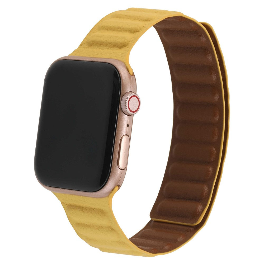 Rigtigt rart Universal Apple Ægte læder Urrem - Gul#serie_14