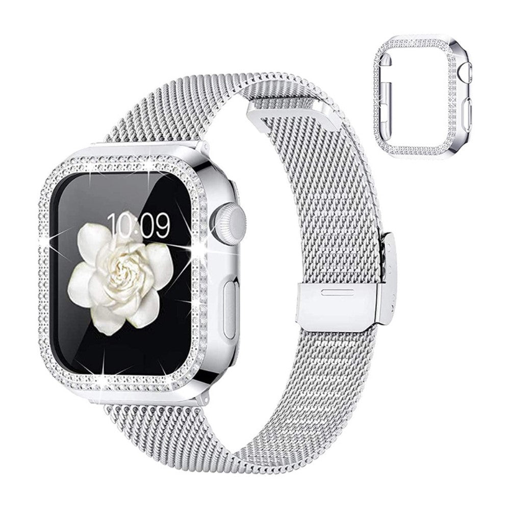  Apple Watch Series 8 (41mm) / Apple Watch Series 7 41mm Metal, Plastik og Rhinsten Rem - Sølv#serie_3