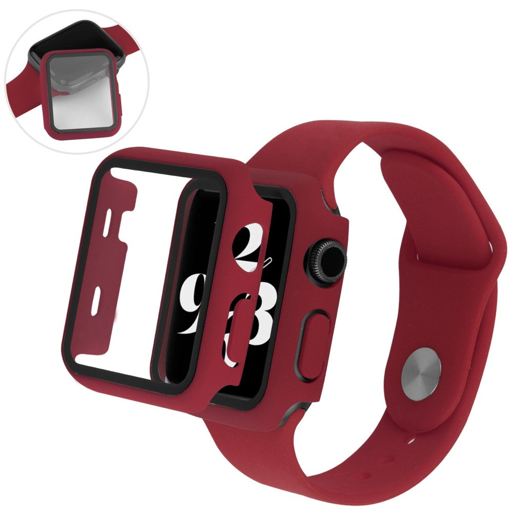 Apple Watch Series 8 (41mm) / Apple Watch Series 7 41mm Plastik Rem med Cover og Hærdet Glas - Rød#serie_3