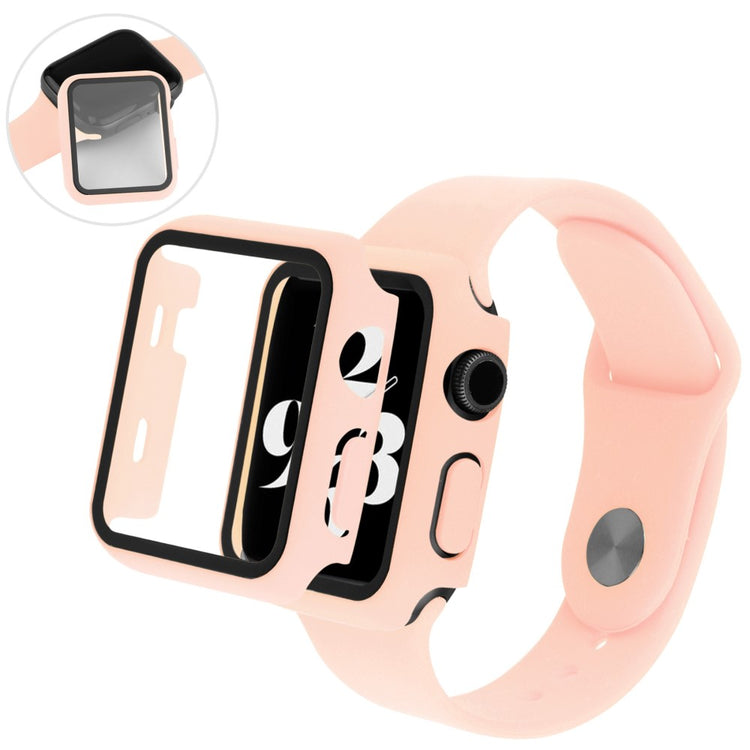Apple Watch Series 8 (41mm) / Apple Watch Series 7 41mm Plastik Rem med Cover og Hærdet Glas - Pink#serie_9