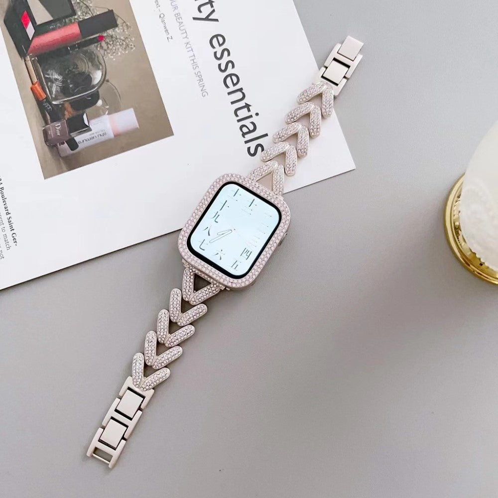 Vildt Fed Metal Og Rhinsten Universal Rem passer til Apple Smartwatch - Sølv#serie_3