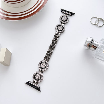 Klassisk Metal Og Rhinsten Universal Rem passer til Apple Smartwatch - Sort#serie_1
